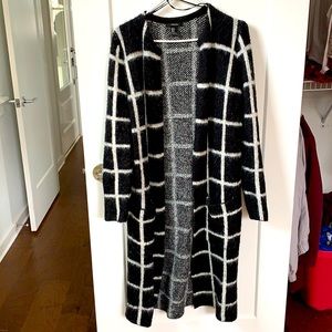 Black & white Full length open sweater coat